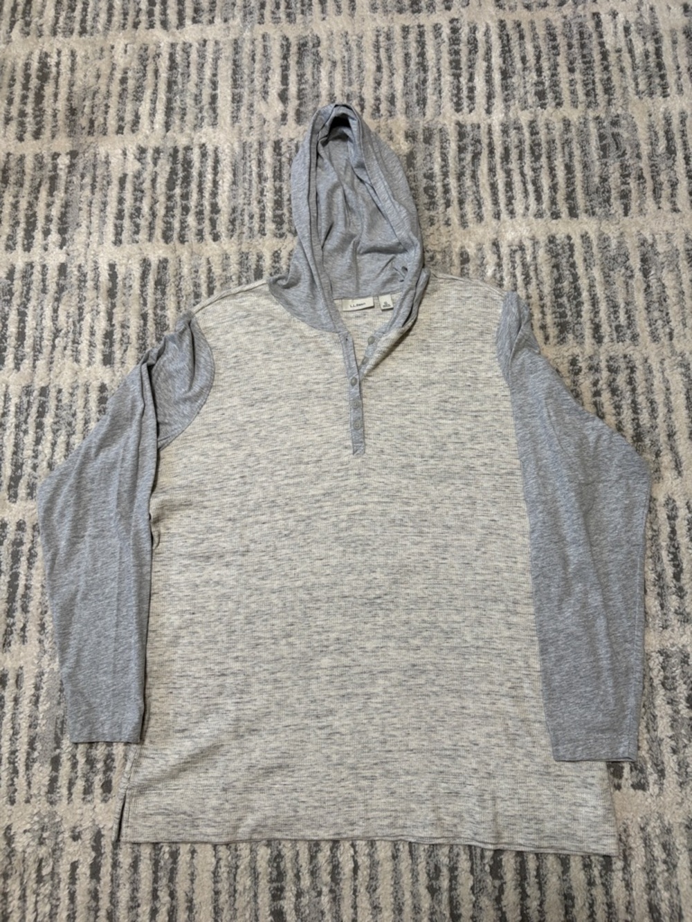 Women’s L.L. Bean Heather Gray Hooded Henley Top-XLarge